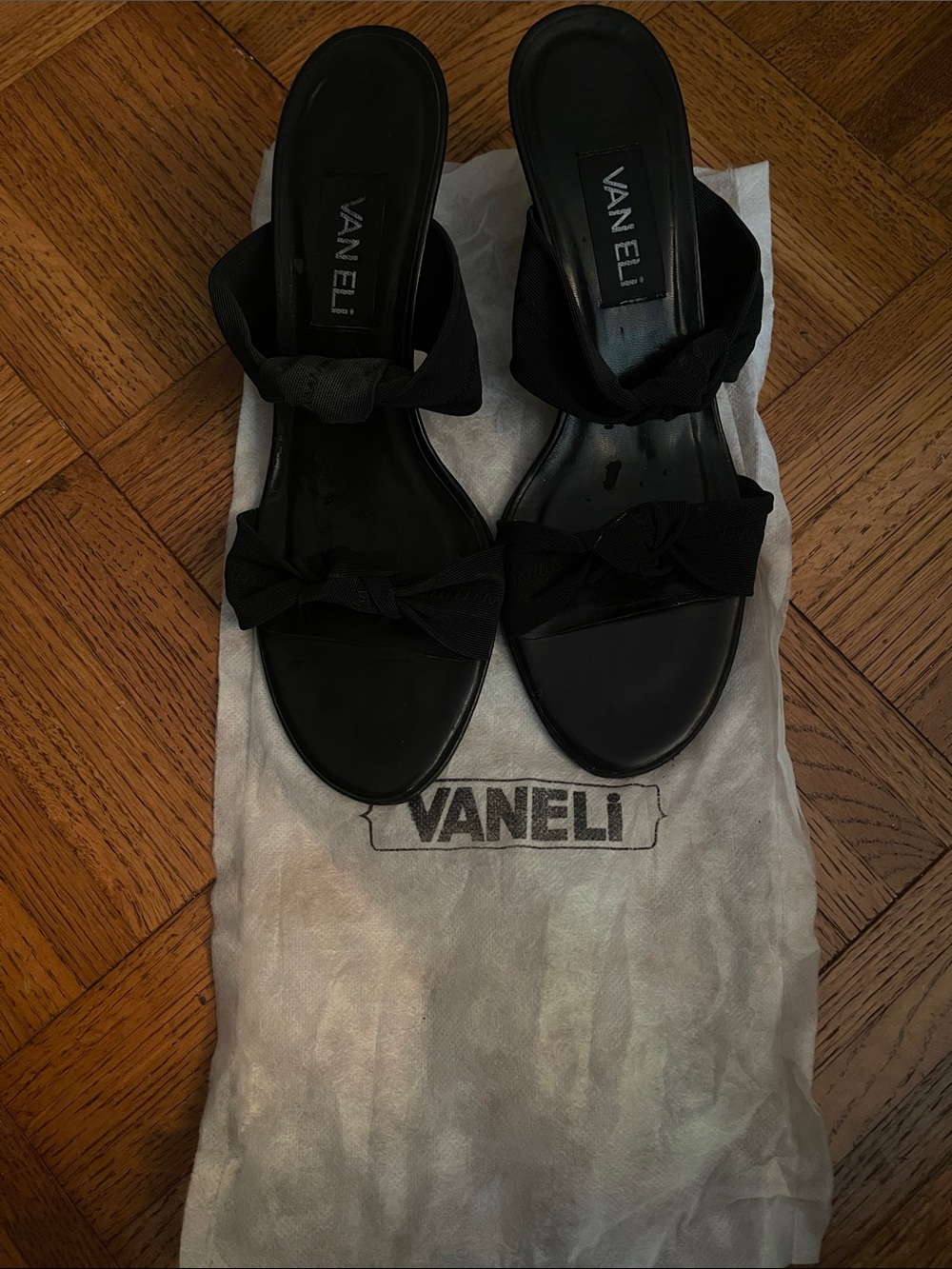 Vaneli Black Knotted Double-Strap Slide Mules